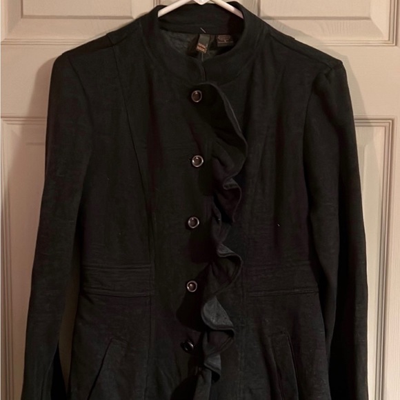 Sere Nade Jacket Blazer Cardigan peacoat size small, dark gray with ruffles - Picture 1 of 10